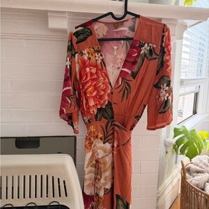 FARM Rio Floral Mini Dress - Orange and Red